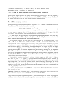 Hidden Subgroup Problem, Abelian