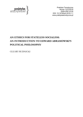 An Ethics for Stateless Socialism: an Introduction to Edward Abramowski’S Political Philosophy