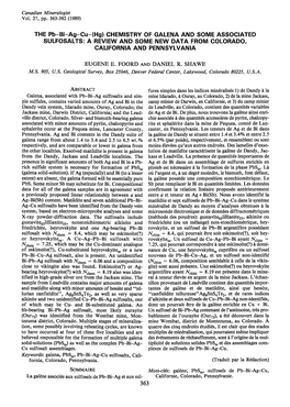 Chemistry of Galena and Some Associated Sulfosalts