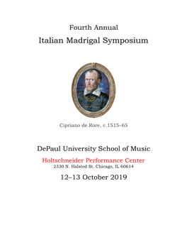 Fourth Annual Italian Madrigal Symposium