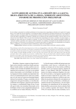 Santuarios De Altura En La Región De La Laguna Brava…Volumen 35, Nº 2, 2003