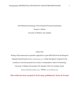 The Differential Psychology of Environmental Protection/Exploitation