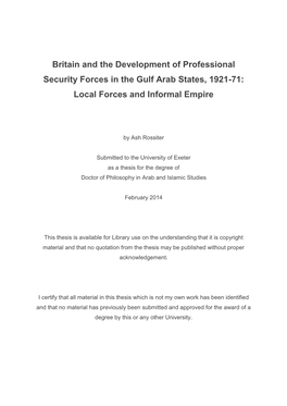 Britain and the Development of Professional Security Forces in the Gulf Arab States, 1921-71: Local Forces and Informal Empire