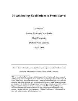 Mixed Strategy Equilibrium in Tennis Serves