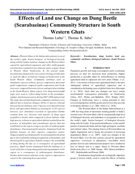 Effects of Land Use Change on Dung Beetle (Scarabaeinae) Community Structure in South Western Ghats Thomas Latha1,*, Thomas K
