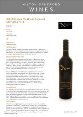 Retief Goosen the Goose Cabernet Sauvignon 2014 COUNTRY South Africa