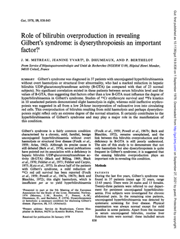 Role of Bilirubin Overproduction in Revealing Gilbert's Syndrome: Is Dyserythropoiesis an Important Factor?1