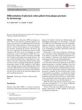 Differentiation of Pityriasis Rubra Pilaris from Plaque Psoriasis by Dermoscopy