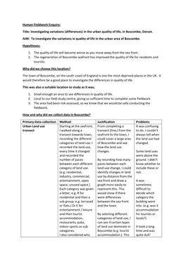 Human Fieldwork Enquiry: Title: Investigating Variations (Differences