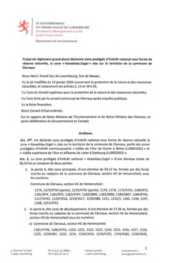 Projet De Règlement Grand-Ducal Déclarant Zone