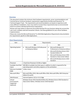 System Requirements for Microsoft Dynamics® SL 2018 CU2