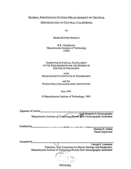 Global Positioning System Measurement of Crustal Deformation in Central California