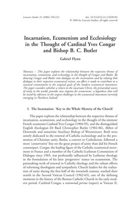 Incarnation, Ecumenism and Ecclesiology in the Thought of Cardinal Yves Congar and Bishop B