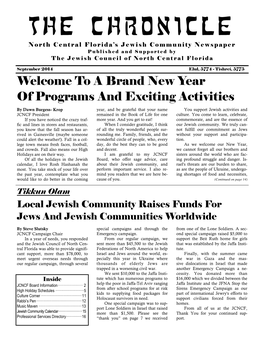 The Chronicle North Central Florida’S Jewish Community Newspaper Published and Supported by the Jewish Council of North Central Florida
