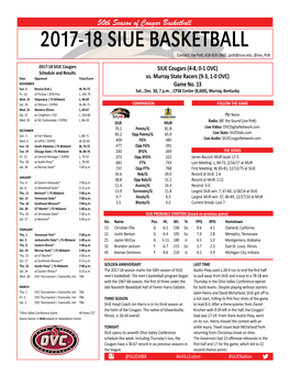 2017-18 SIUE BASKETBALL Contact: Joe Pott, 618-650-2860, Jpott@Siue.Edu, @Joe Pott