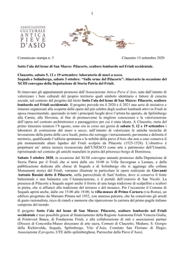 Comunicato Stampa N. 3 Clauzetto 15 Settembre 2020 Sotto L'ala Del Leone