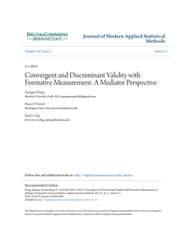 Convergent and Discriminant Validity with Formative Measurement: a Mediator Perspective Xuequn Wang Murdoch University, Perth, AUS, Xuequnwang1600@Gmail.Com