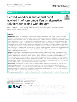 Derived Woodiness and Annual Habit Evolved in African Umbellifers As Alternative Solutions for Coping with Drought Kamil E