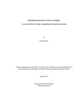 Methods for Population Control: a Case Study on the Axis Deer of Maui Island, HI- Business Survey Principal Investigator (S): Elena Rubino Other Investigators: Dr