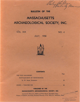 Bulletin of the Massachusetts Archaeological Society, Vol. 19, No