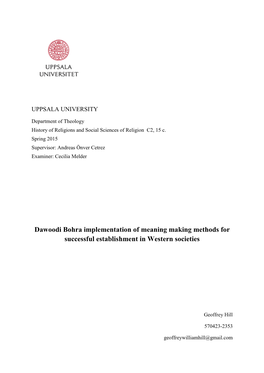 Dawoodi Bohra Implementation of Meaning Making Methods for Successful Establishment in Western Societies