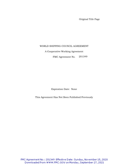 Original Title Page WORLD SHIPPING COUNCIL AGREEMENT A