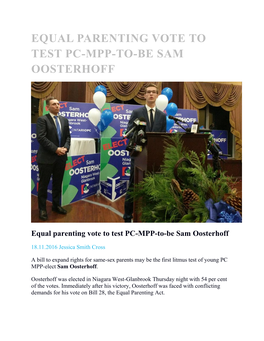 Equal Parenting Vote to Test Pc-Mpp-To-Be Sam Oosterhoff