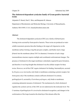 The Cholesterol-Dependent Cytolysins Family of Gram-Positive Bacterial Toxins