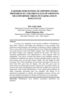 Farmers Perception of Opportunities Preferences and Obstacles of Growing Multipurpose Trees on Farmland in Kogi State