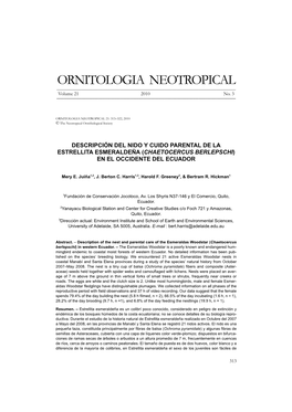 ORNITOLOGIA NEOTROPICAL ______Volume 21 2010 No