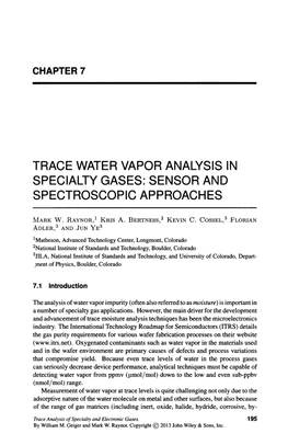 Trace Water Vapor Analysis in Specialty Gases: Sensor and Spectroscopic Approaches