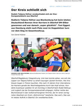 Rodlerin Tatjana Hüfner Aus Blankenburg Hat Beim Letzten Deutschland-Rennen Ihrer Karriere in Oberhof EM-Silber Gewonnen Und War Danach „Super Glücklich“