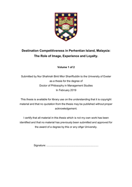 Destination Competitiveness in Perhentian Island, Malaysia: the Role of Image, Experience and Loyalty