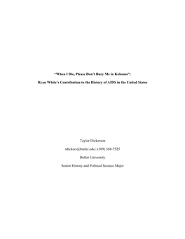 Ryan White's Contribution to the History of AIDS in the United States