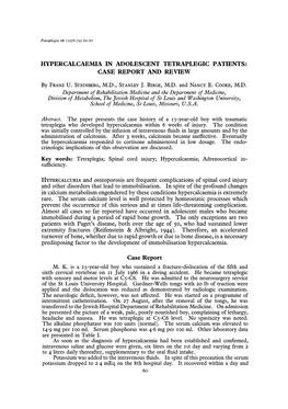 Hypercalcaemia in Adolescent Tetraplegic Patients: Case Report and Review