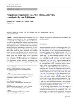 Penguins and Vegetations on Ardley Island, Antarctica: Evolution in the Past 2,400 Years