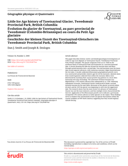 Little Ice Age History of Tzeetsaytsul Glacier, Tweedsmuir Provincial