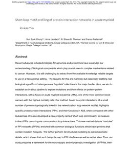 Short Loop Motif Profiling of Protein Interaction Networks in Acute Myeloid