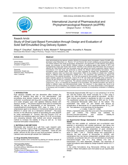 Study of Oral Lipid Based Formulation Through Design and Evaluation of Solid Self Emulsified Drug Delivery System International