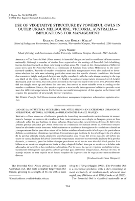 Use of Vegetative Structure by Powerful Owls in Outer Urban Melbourne, Victoria, Australia-- Implications for Management