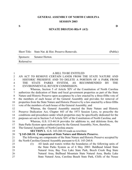 GENERAL ASSEMBLY of NORTH CAROLINA SESSION 2003 S D SENATE DRS15241-Riz-9 (4/2)