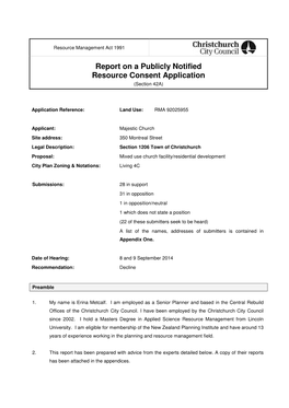Report on a Publicly Notified Resource Consent Application (Section 42A)