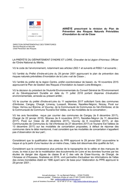 ARRÊTÉ Prescrivant La Révision Du Plan De Prévention Des Risques Naturels Prévisibles D'inondation Du Val De Cisse