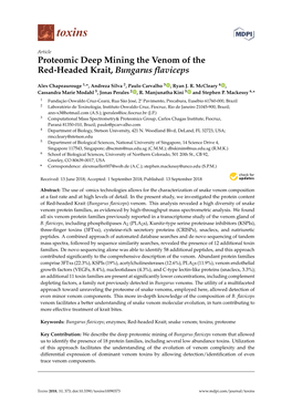 Proteomic Deep Mining the Venom of the Red-Headed Krait, Bungarus ﬂaviceps