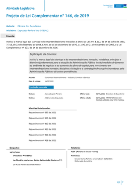 Projeto De Lei Complementar N° 146, De 2019