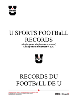 U SPORTS Football RECORDS RECORDS DU Football DE U