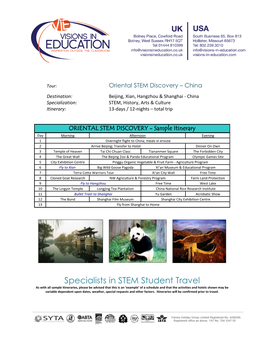 Specialists in STEM Student Travel