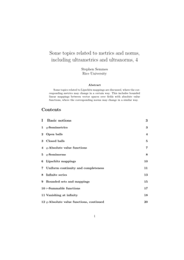 Some Topics Related to Metrics and Norms, Including Ultrametrics and Ultranorms, 4