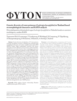 Genetic Diversity of Water Primrose (Ludwigia Hyssopifolia) in Thailand