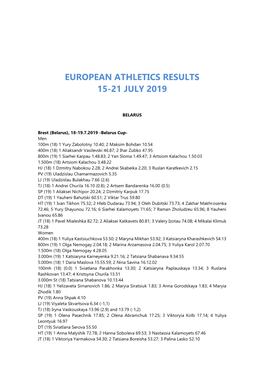 European Athletics Results 15-21 July 2019